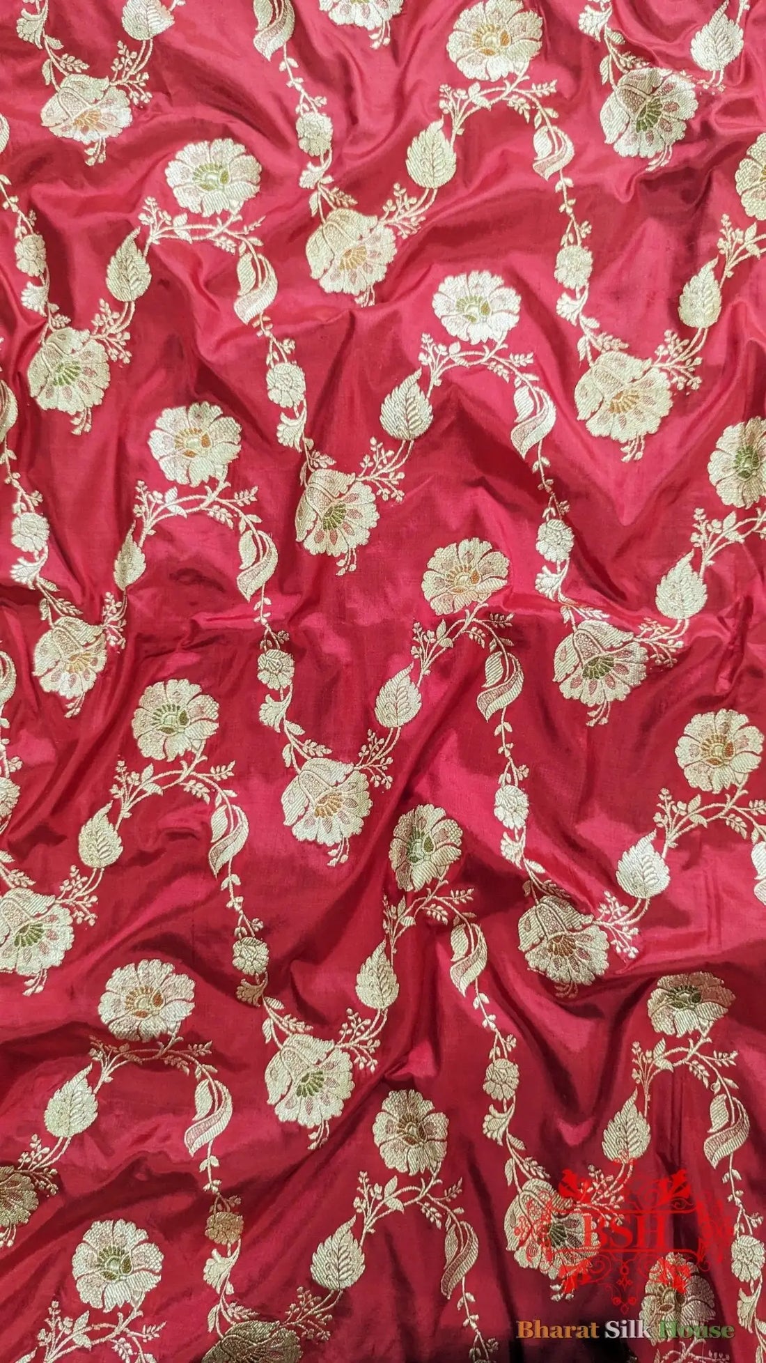 Pure Banarasi Handloom Katan Silk Meenakari Antique Golden Zari Saree In Shades Of Red - Bharat Silk House Pure Kataan Silk
