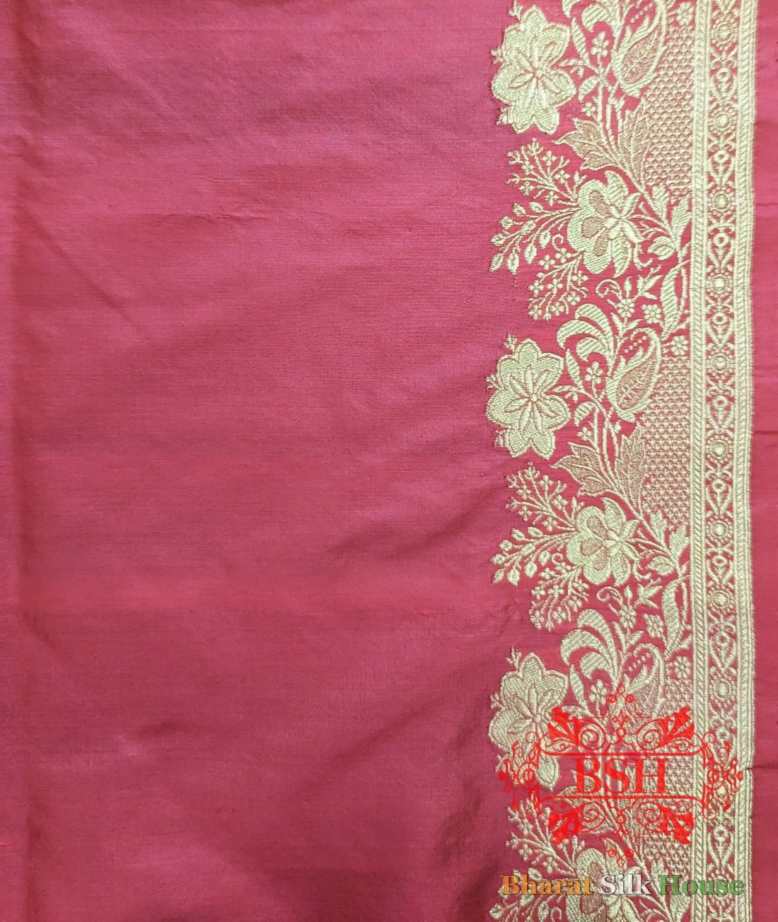Pure Banarasi Handloom Katan Silk Meenakari Antique Golden Zari Saree In Shades Of Strawberry - Bharat Silk House Pure Kataan Silk
