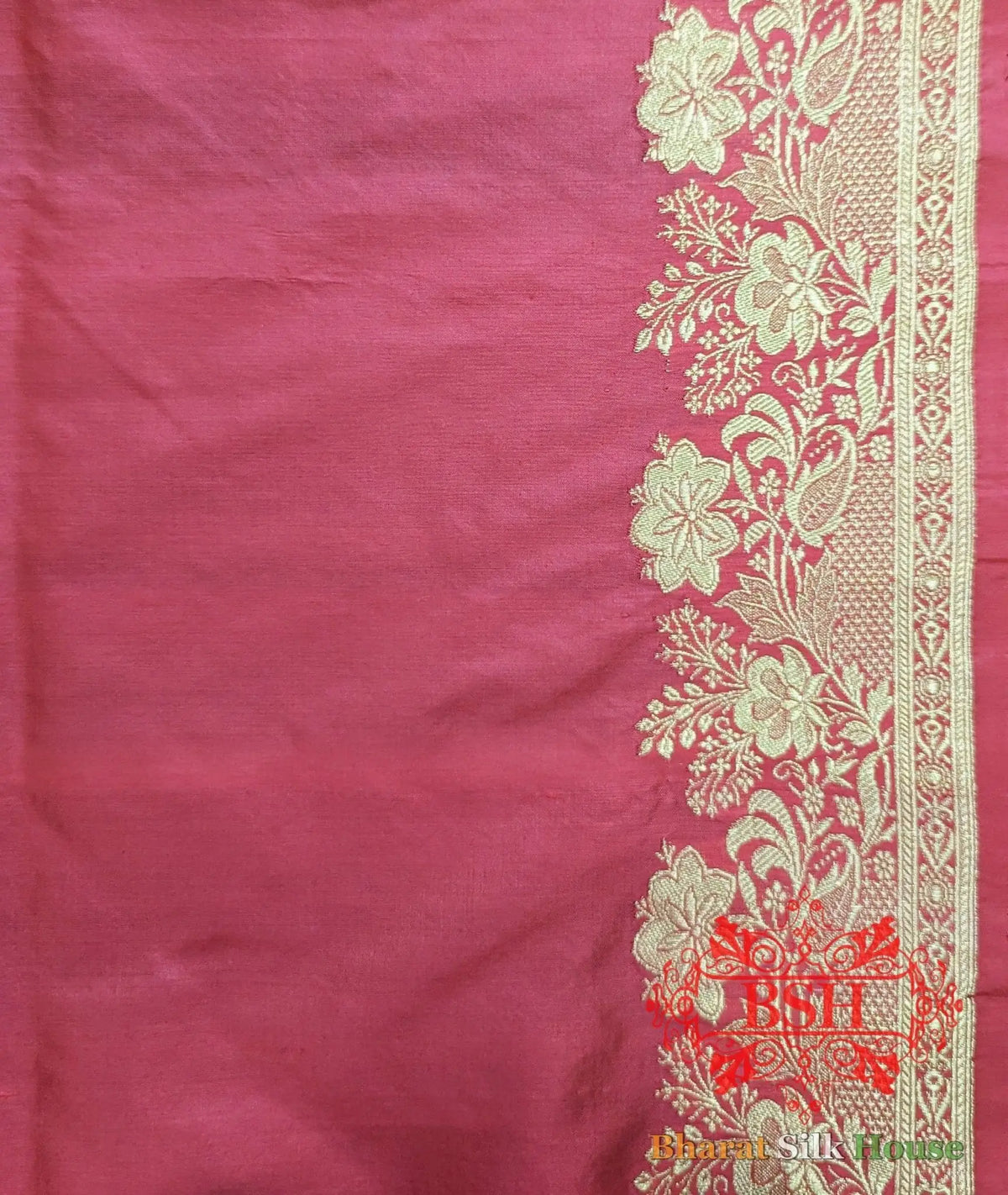 Pure Banarasi Handloom Katan Silk Meenakari Antique Golden Zari Saree In Shades Of Strawberry - Bharat Silk House Pure Kataan Silk