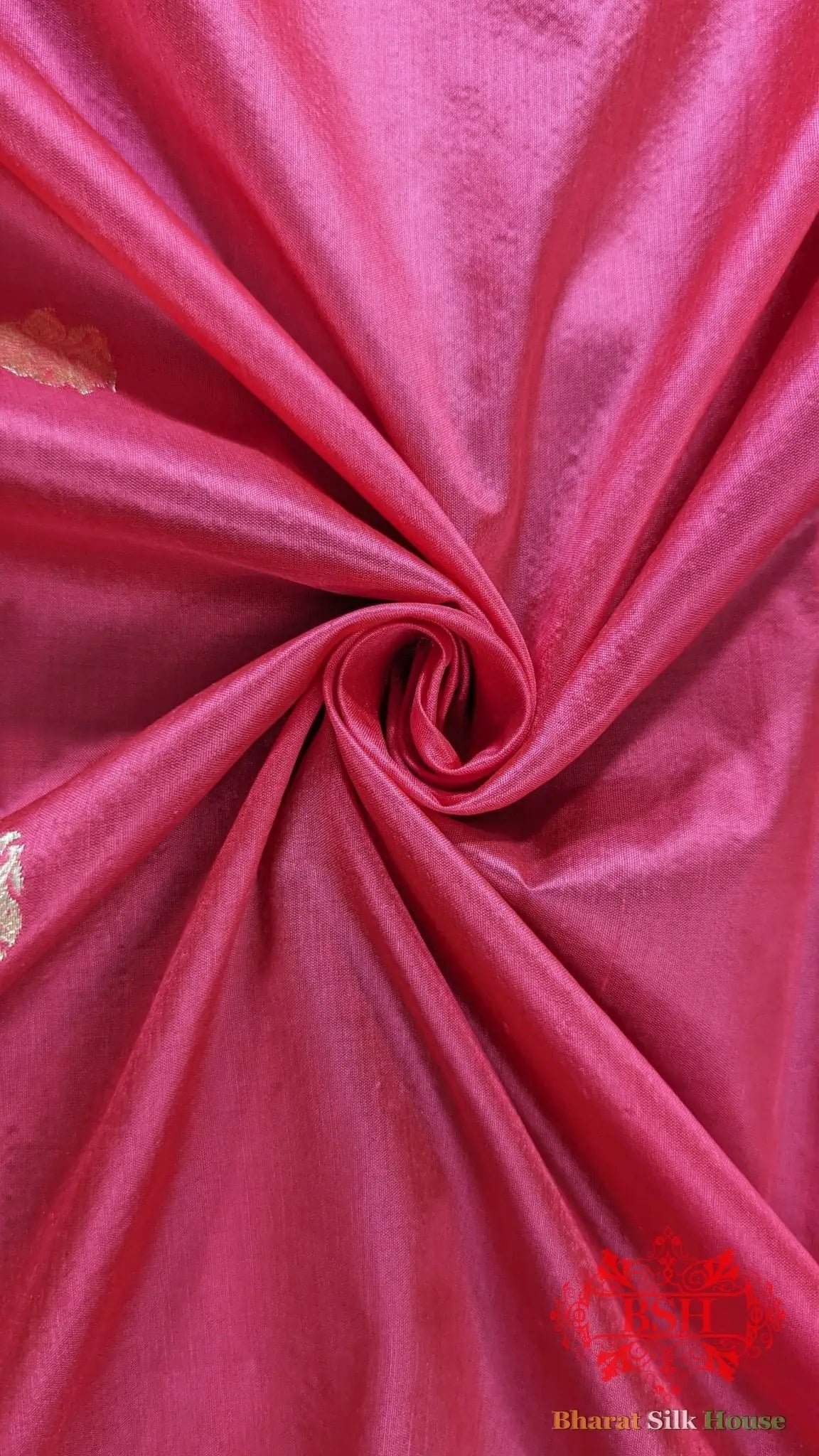 Pure Banarasi Handloom Katan Silk Meenakari Antique Golden Zari Saree In Shades Of Strawberry - Bharat Silk House Pure Kataan Silk
