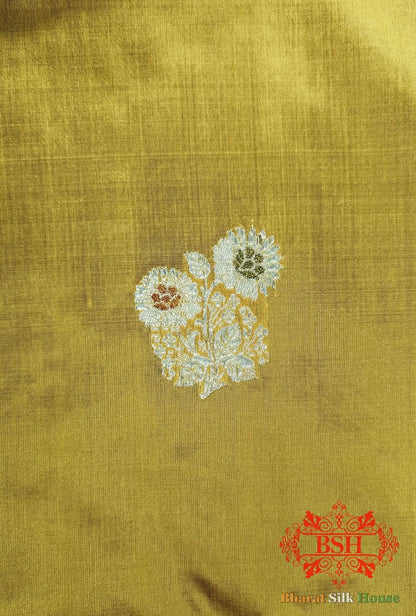 Pure Banarasi Handloom Katan Silk Meenakari Antique Golden Zari Saree In Shades Of Yellow - Bharat Silk House Pure Kataan Silk