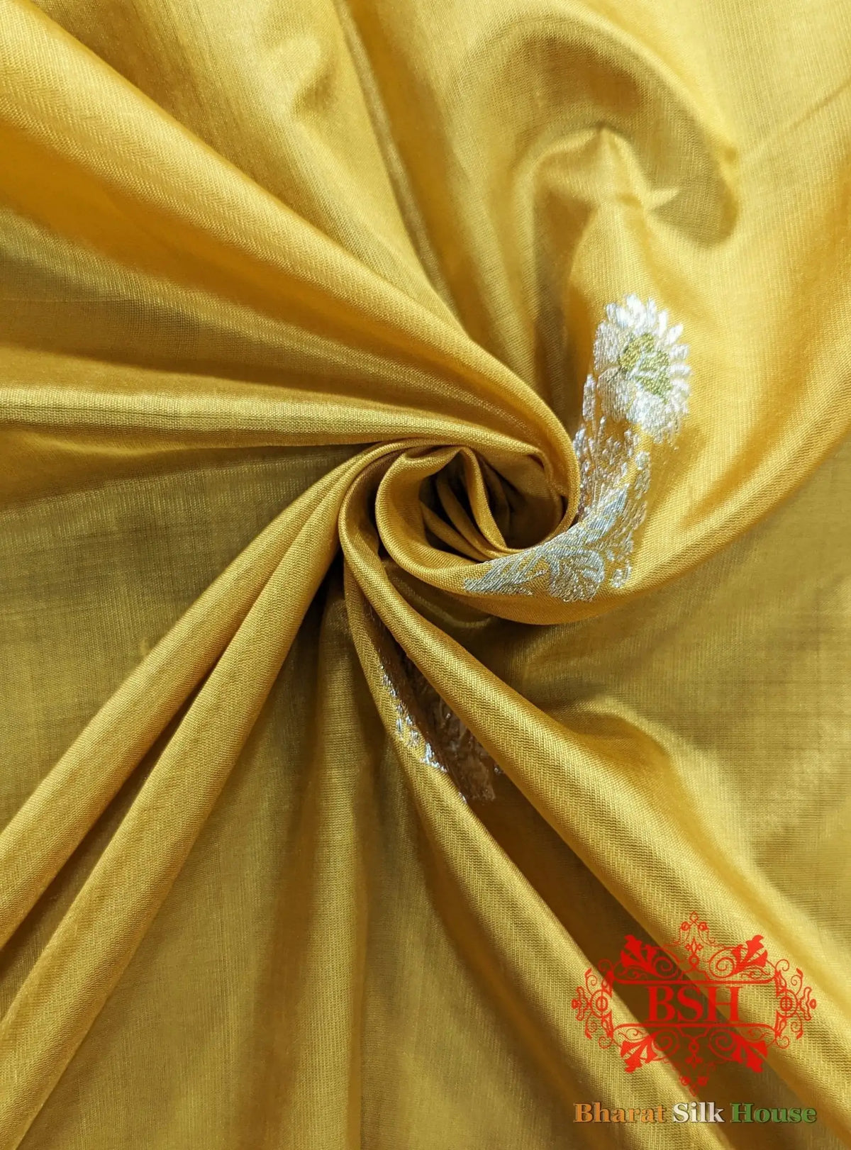 Pure Banarasi Handloom Katan Silk Meenakari Antique Golden Zari Saree In Shades Of Yellow - Bharat Silk House Pure Kataan Silk