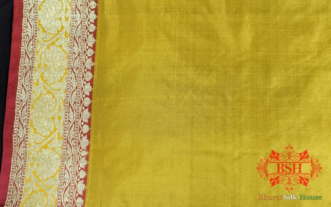 Pure Banarasi Handloom Katan Silk Meenakari Antique Golden Zari Saree In Shades Of Yellow - Bharat Silk House Pure Kataan Silk