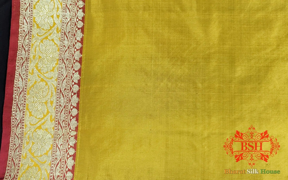 Pure Banarasi Handloom Katan Silk Meenakari Antique Golden Zari Saree In Shades Of Yellow - Bharat Silk House Pure Kataan Silk