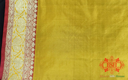 Pure Banarasi Handloom Katan Silk Meenakari Antique Golden Zari Saree In Shades Of Yellow - Bharat Silk House Pure Kataan Silk