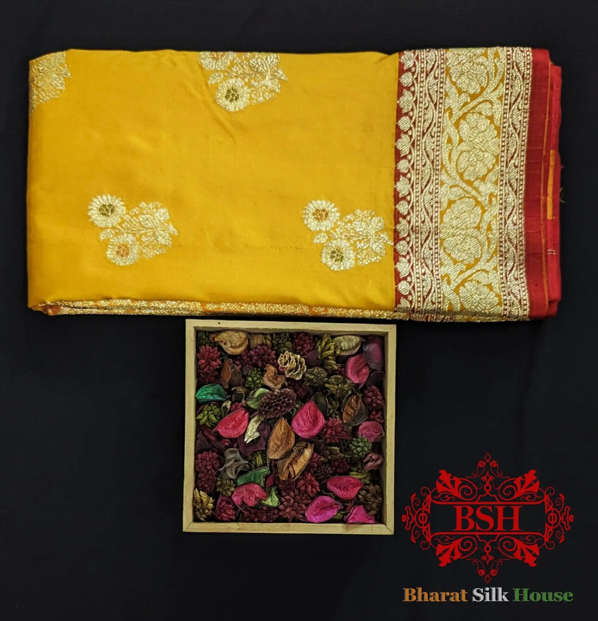 Pure Banarasi Handloom Katan Silk Meenakari Antique Golden Zari Saree In Shades Of Yellow - Bharat Silk House Pure Kataan Silk