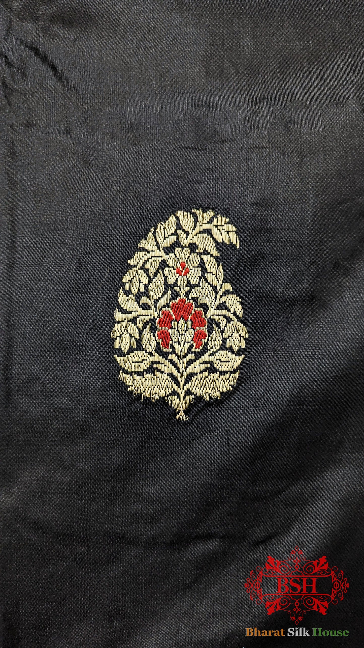 Pure Banarasi Handloom Katan Silk Meenakari Antique Zari Saree In Shades Of Black - Bharat Silk House