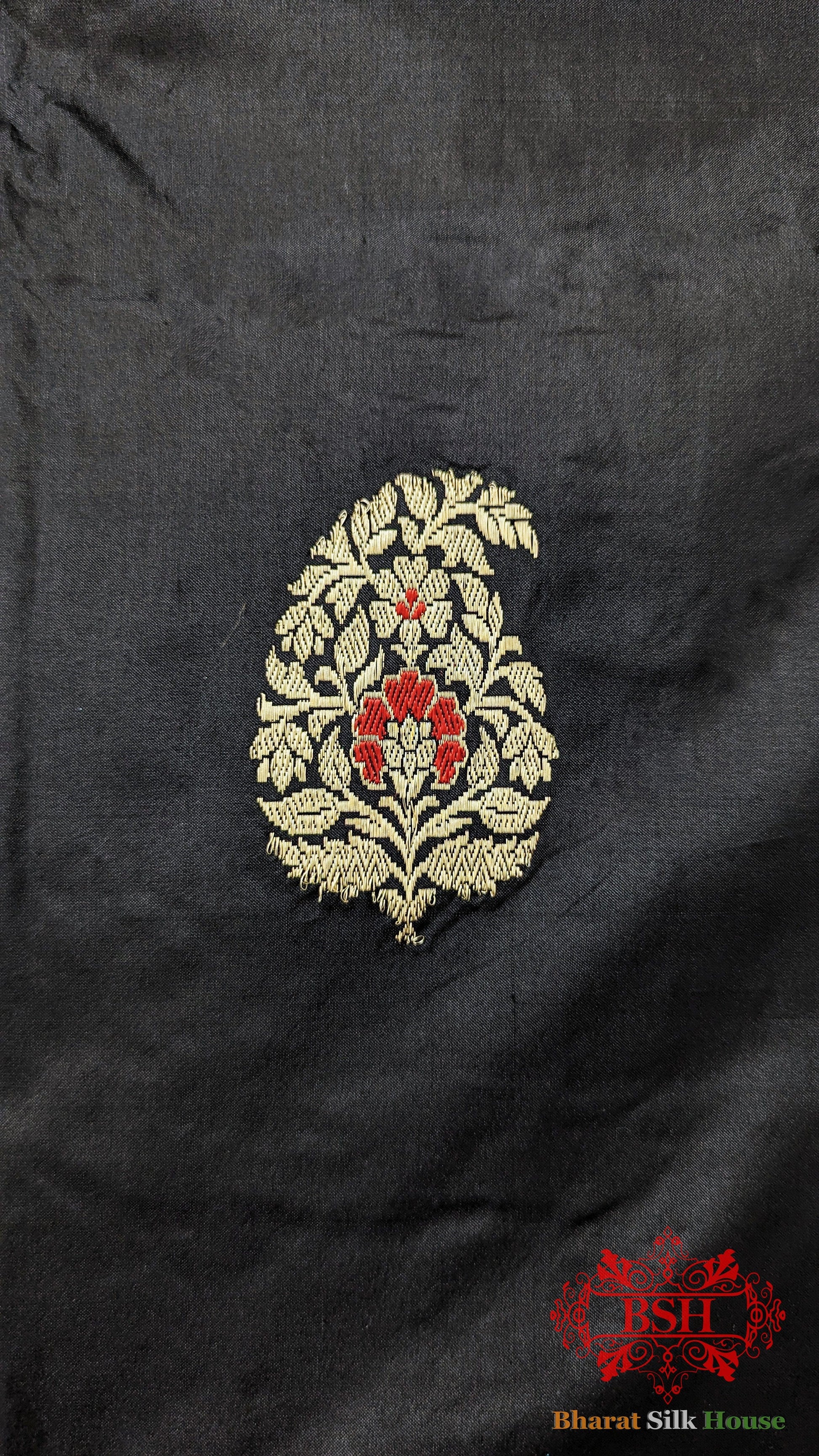Pure Banarasi Handloom Katan Silk Meenakari Antique Zari Saree In Shades Of Black - Bharat Silk House