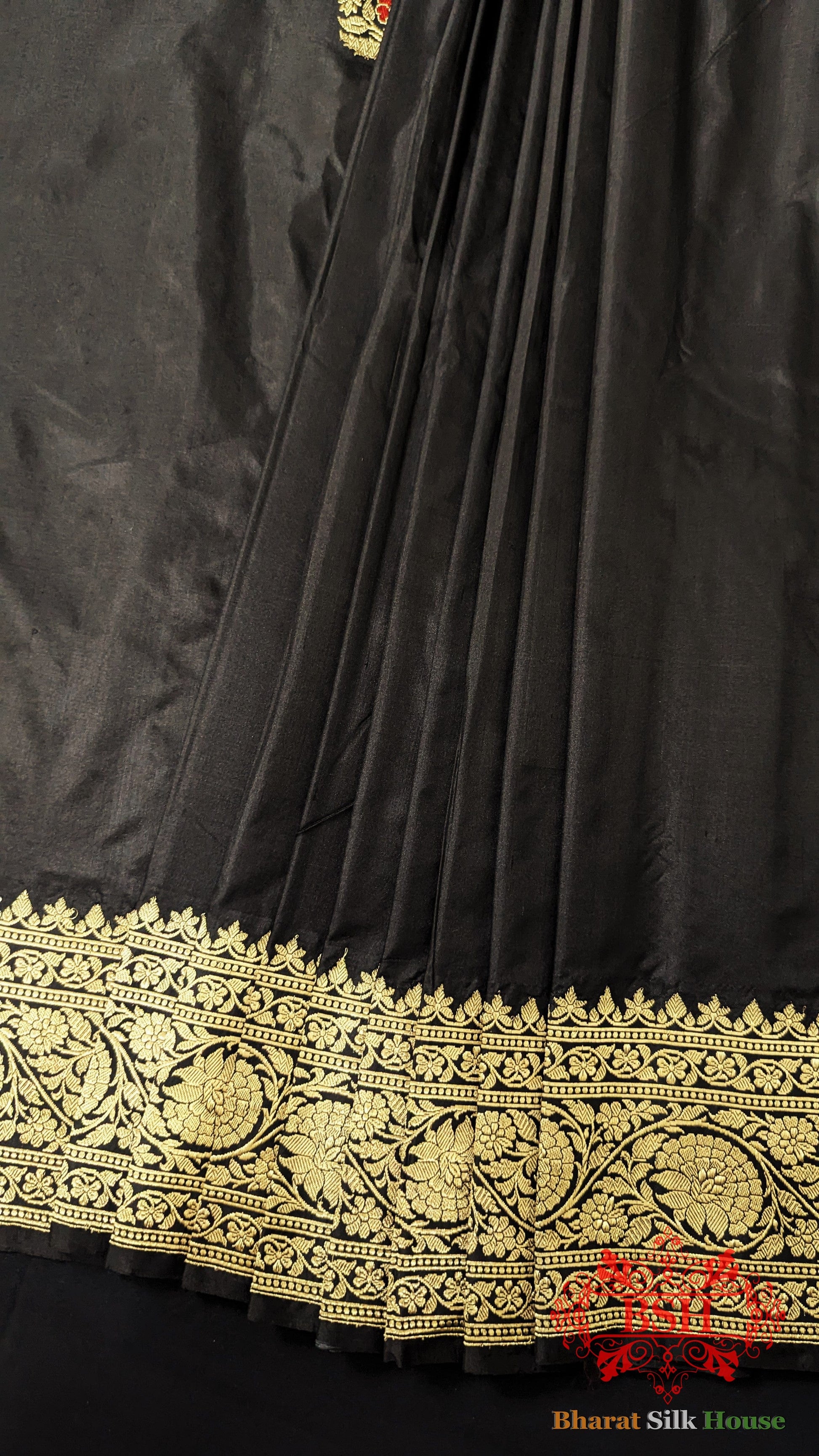 Pure Banarasi Handloom Katan Silk Meenakari Antique Zari Saree In Shades Of Black - Bharat Silk House