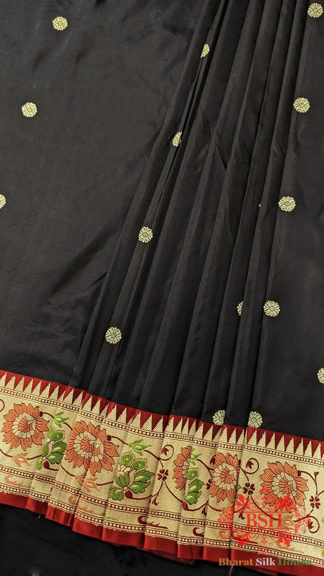 Pure Banarasi Handloom Katan Silk Meenakari Antique Zari Saree In Shades Of Black - Bharat Silk House Pure Kataan Silk