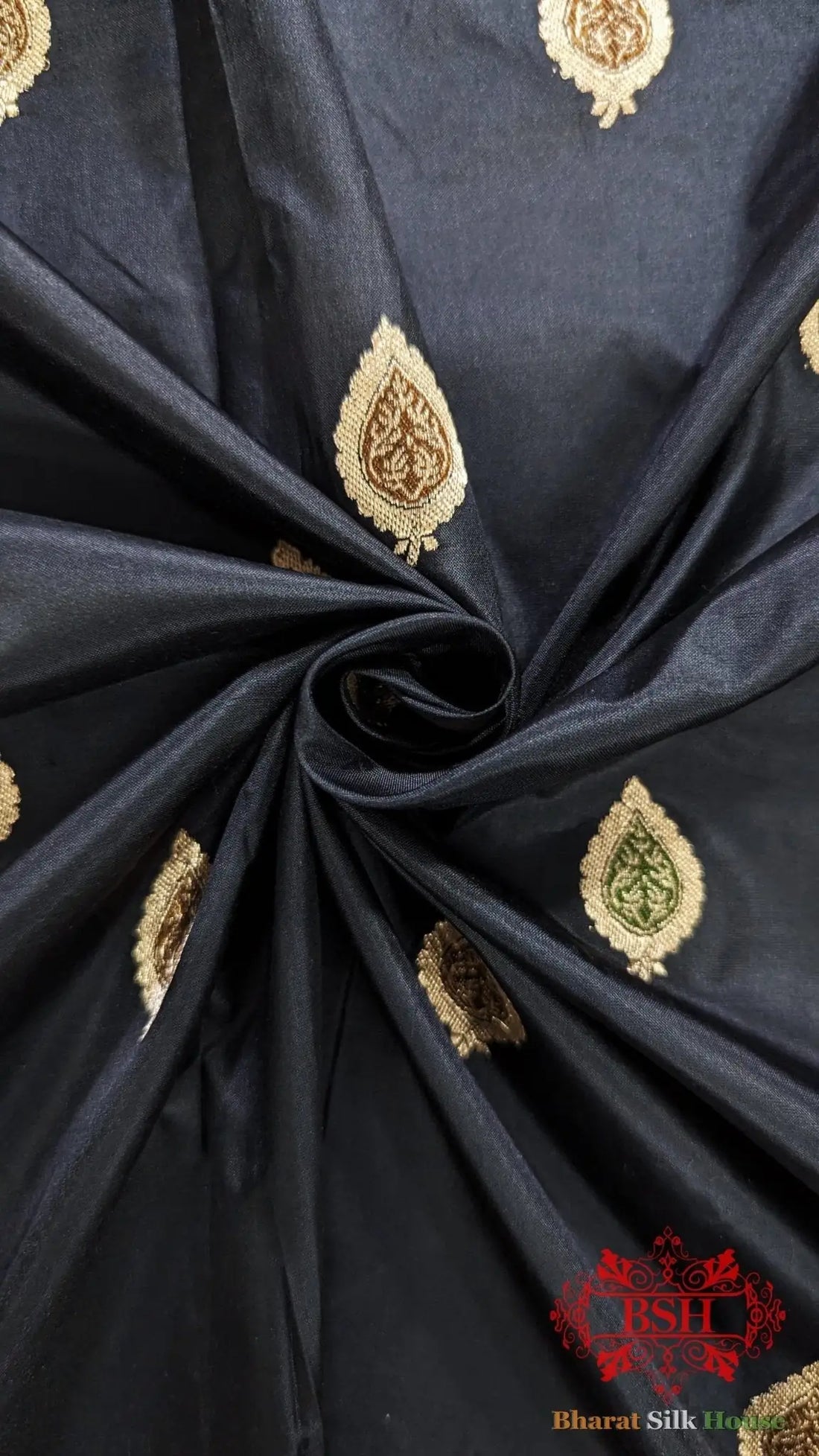 Pure Banarasi Handloom Katan Silk Meenakari Antique Zari Saree In Shades Of Black - Bharat Silk House Pure Kataan Silk