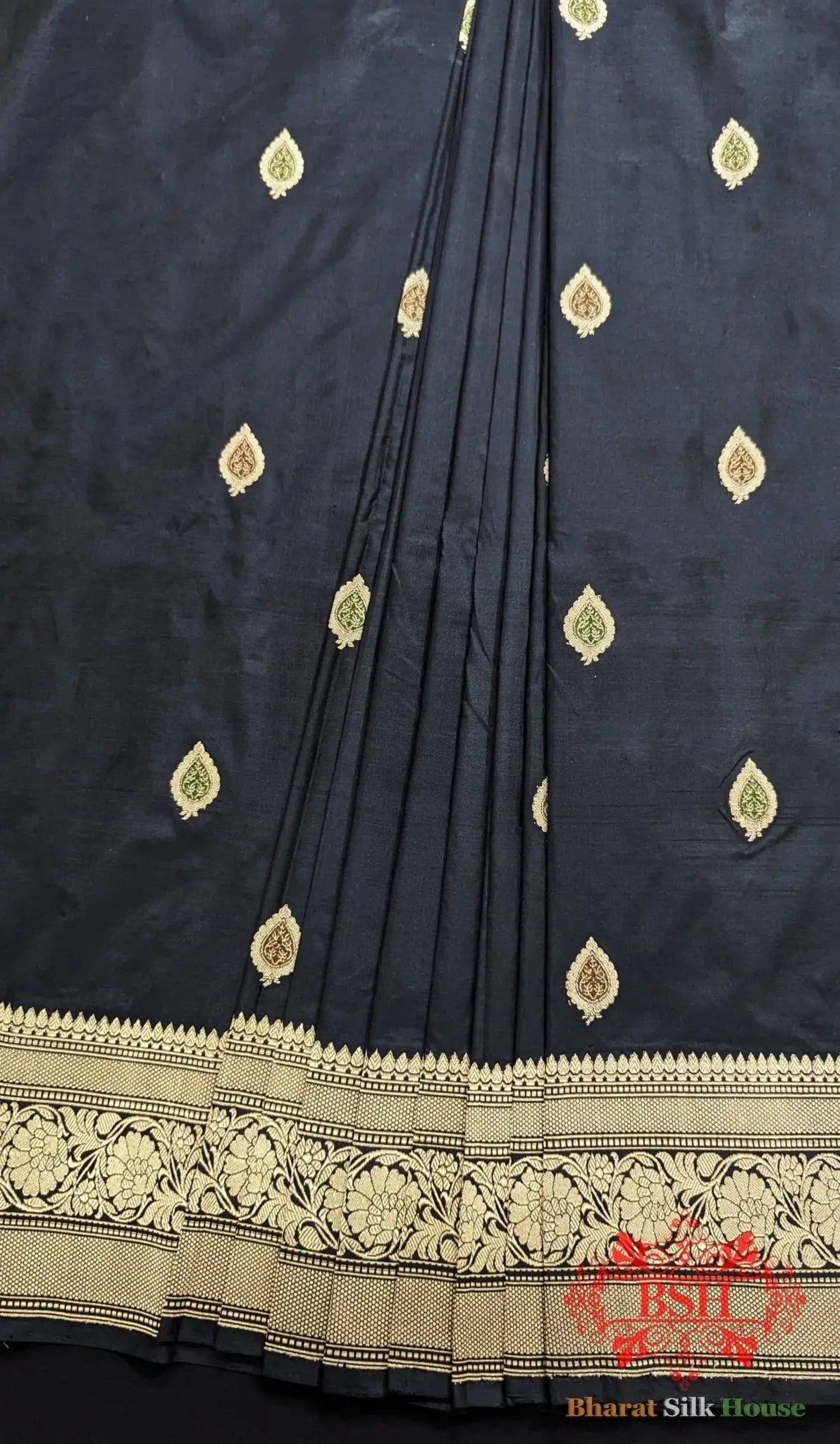 Pure Banarasi Handloom Katan Silk Meenakari Antique Zari Saree In Shades Of Black - Bharat Silk House Pure Kataan Silk