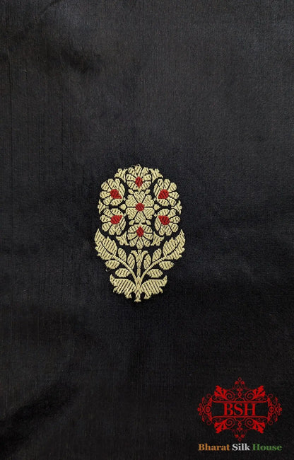 Pure Banarasi Handloom Katan Silk Meenakari Antique Zari Saree In Shades Of Black - Bharat Silk House Pure Kataan Silk