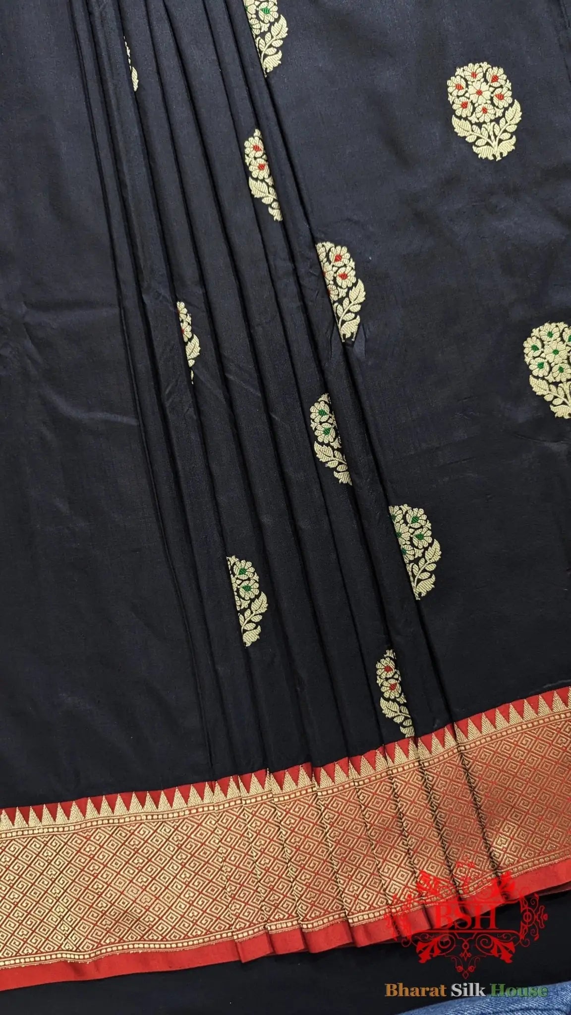 Pure Banarasi Handloom Katan Silk Meenakari Antique Zari Saree In Shades Of Black - Bharat Silk House Pure Kataan Silk