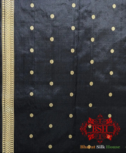 Pure Banarasi Handloom Katan Silk Meenakari Antique Zari Saree In Shades Of Black - Bharat Silk House Pure Kataan Silk