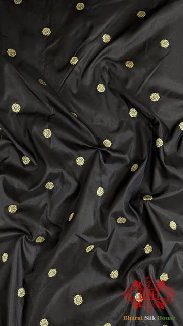 Pure Banarasi Handloom Katan Silk Meenakari Antique Zari Saree In Shades Of Black - Bharat Silk House Pure Kataan Silk