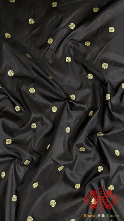 Pure Banarasi Handloom Katan Silk Meenakari Antique Zari Saree In Shades Of Black - Bharat Silk House Pure Kataan Silk