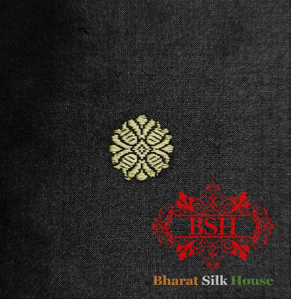 Pure Banarasi Handloom Katan Silk Meenakari Antique Zari Saree In Shades Of Black - Bharat Silk House Pure Kataan Silk