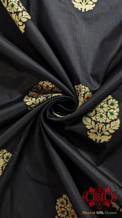 Pure Banarasi Handloom Katan Silk Meenakari Antique Zari Saree In Shades Of Black - Bharat Silk House Pure Kataan Silk