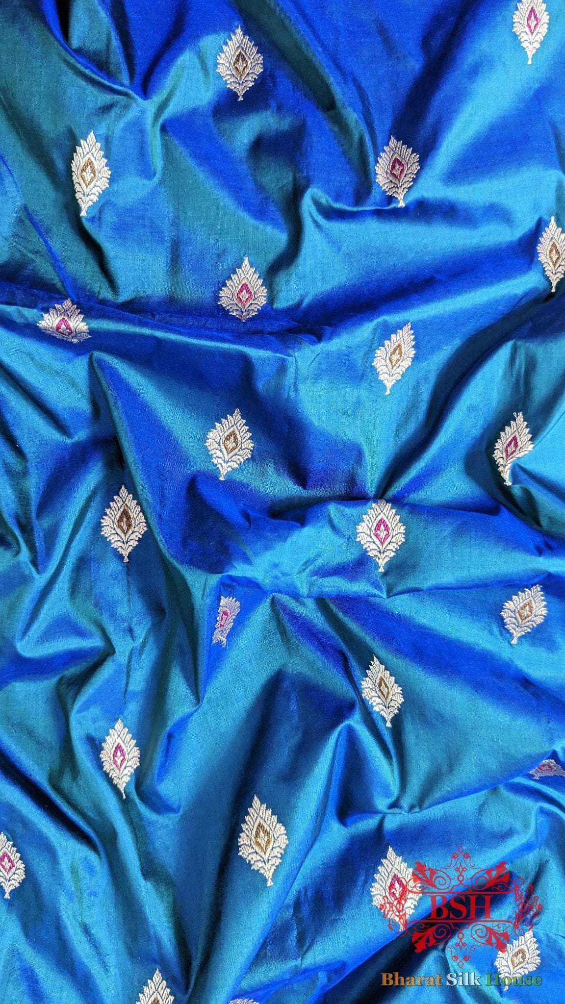 Pure Banarasi Handloom Katan Silk Meenakari Antique Zari Saree In Shades Of Blue - Bharat Silk House