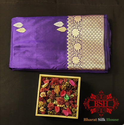 Pure Banarasi Handloom Katan Silk Meenakari Antique Zari Saree In Shades Of Blue - Bharat Silk House
