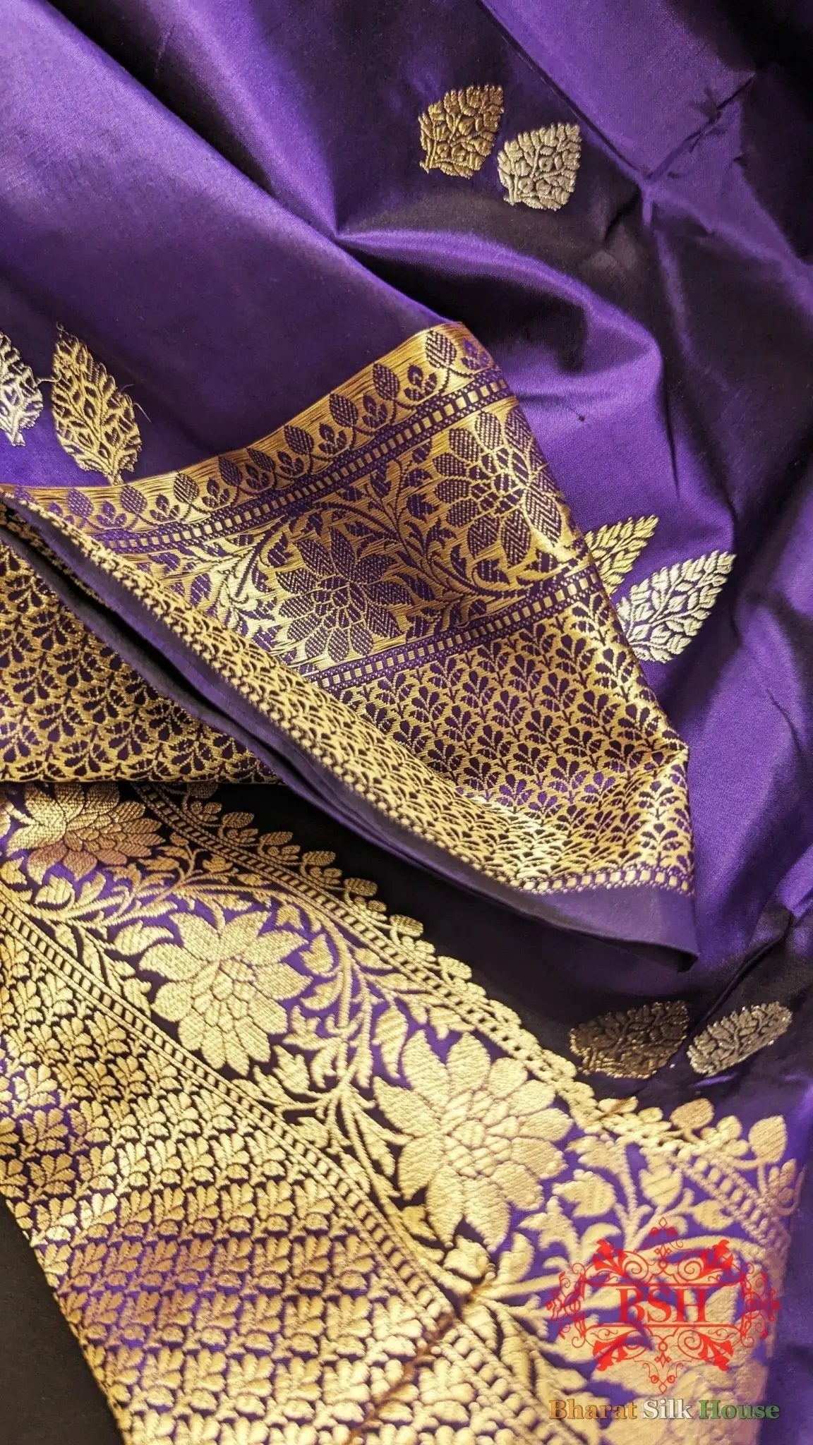 Pure Banarasi Handloom Katan Silk Meenakari Antique Zari Saree In Shades Of Blue - Bharat Silk House Pure Kataan Silk