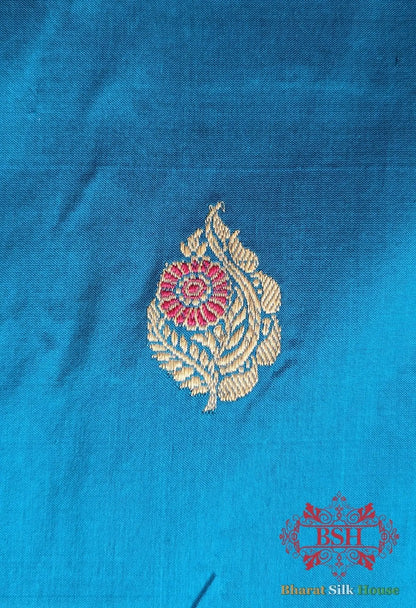 Pure Banarasi Handloom Katan Silk Meenakari Antique Zari Saree In Shades Of Blue - Bharat Silk House Pure Kataan Silk