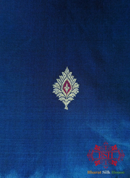 Pure Banarasi Handloom Katan Silk Meenakari Antique Zari Saree In Shades Of Blue - Bharat Silk House Pure Kataan Silk