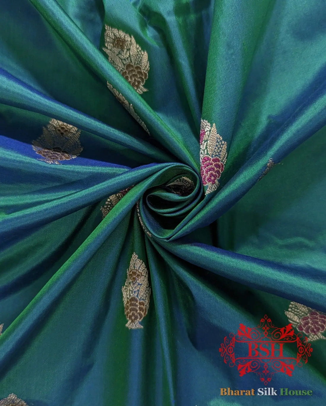 Pure Banarasi Handloom Katan Silk Meenakari Antique Zari Saree In Shades Of Blue - Bharat Silk House Pure Kataan Silk