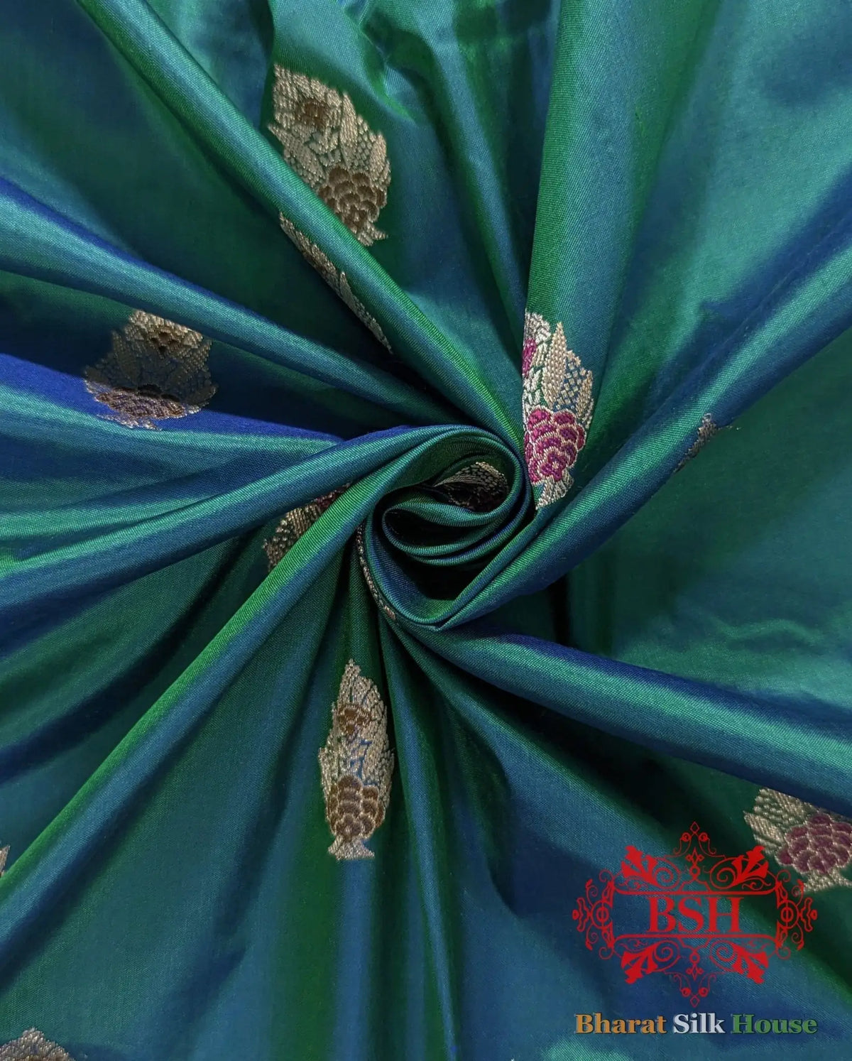 Pure Banarasi Handloom Katan Silk Meenakari Antique Zari Saree In Shades Of Blue - Bharat Silk House Pure Kataan Silk