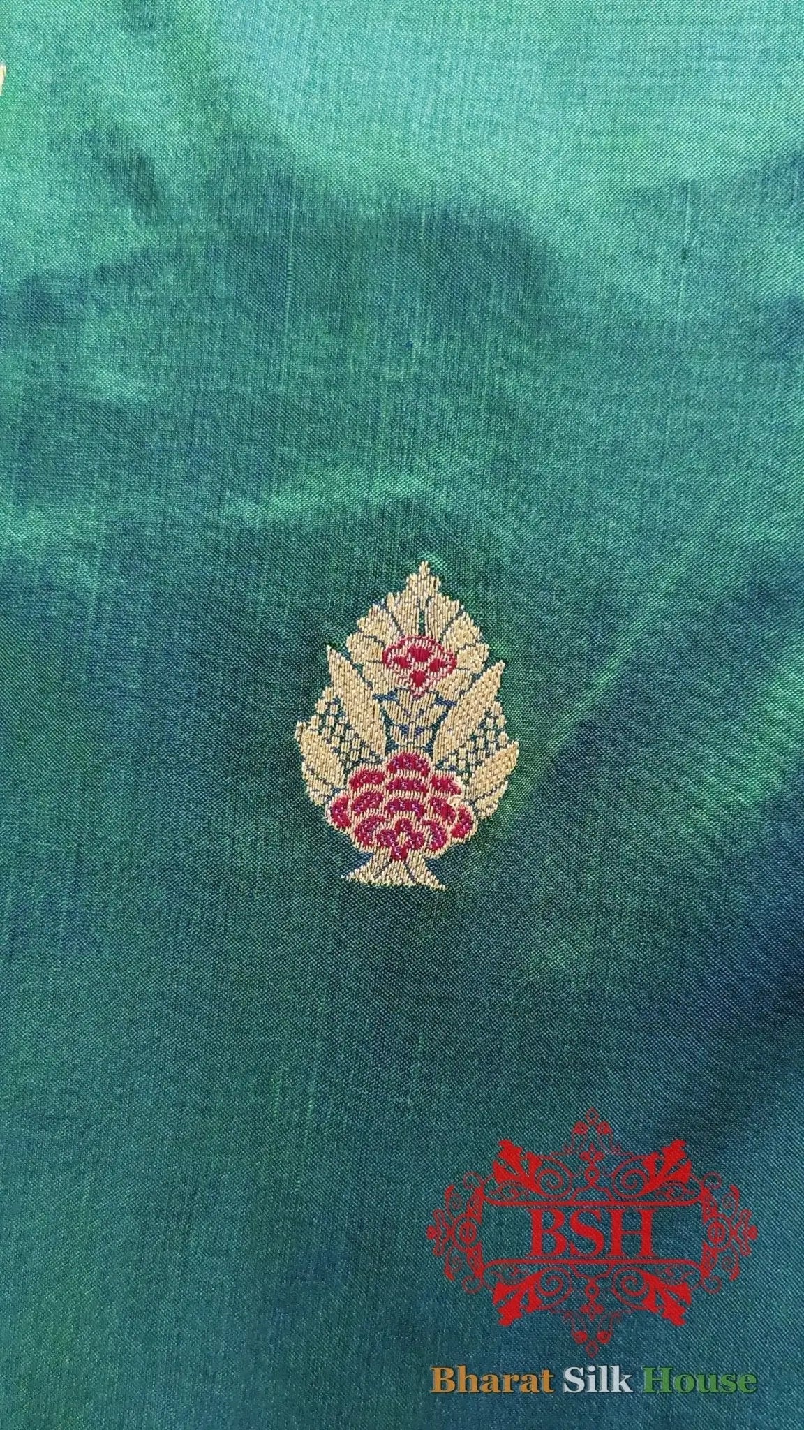 Pure Banarasi Handloom Katan Silk Meenakari Antique Zari Saree In Shades Of Blue - Bharat Silk House Pure Kataan Silk