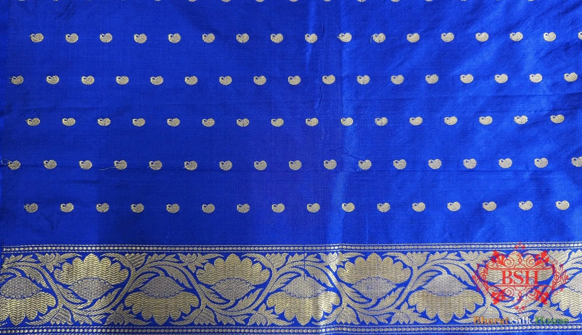 Pure Banarasi Handloom Katan Silk Meenakari Antique Zari Saree In Shades Of Blue - Bharat Silk House Pure Kataan Silk
