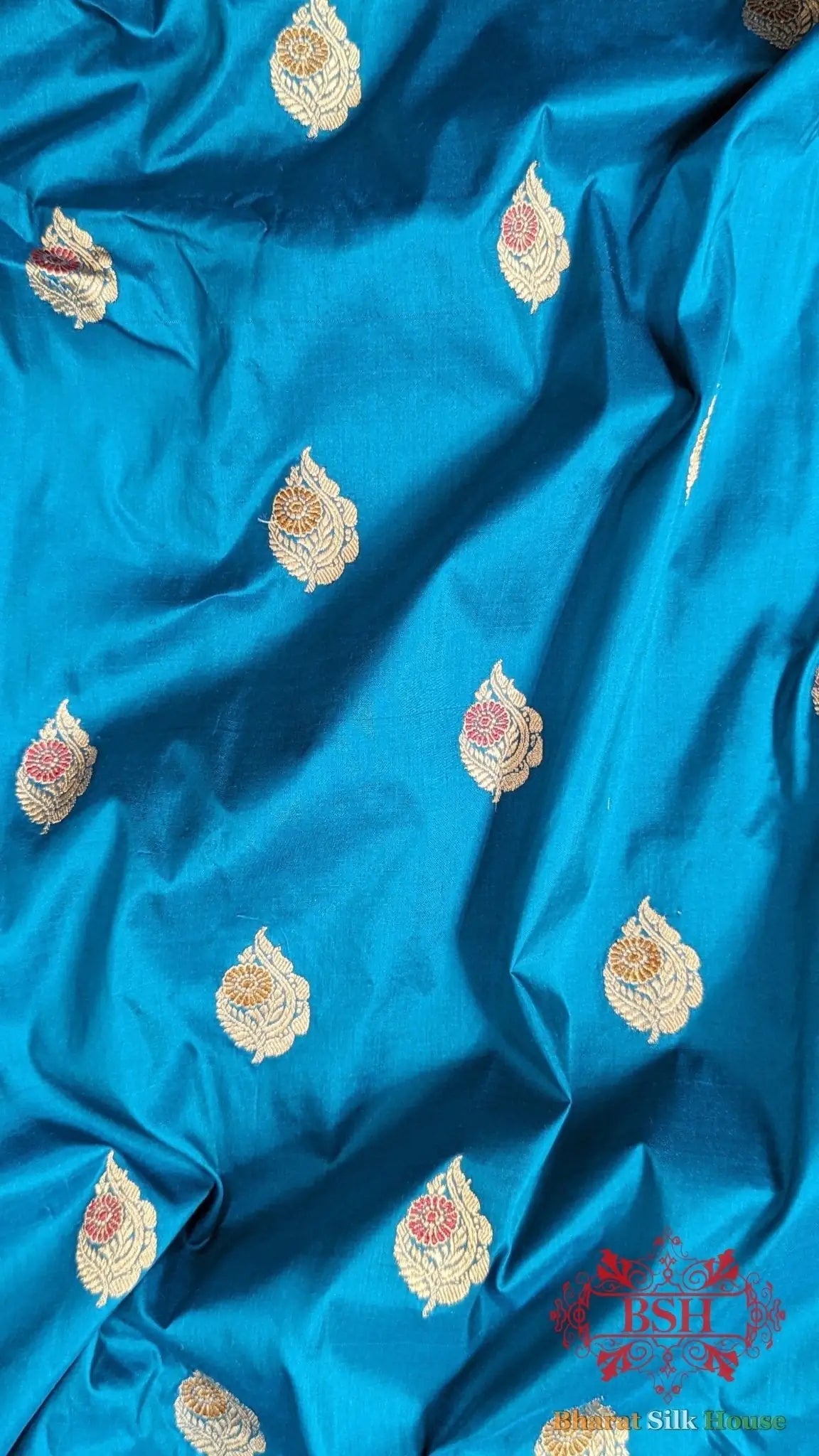 Pure Banarasi Handloom Katan Silk Meenakari Antique Zari Saree In Shades Of Blue - Bharat Silk House Pure Kataan Silk