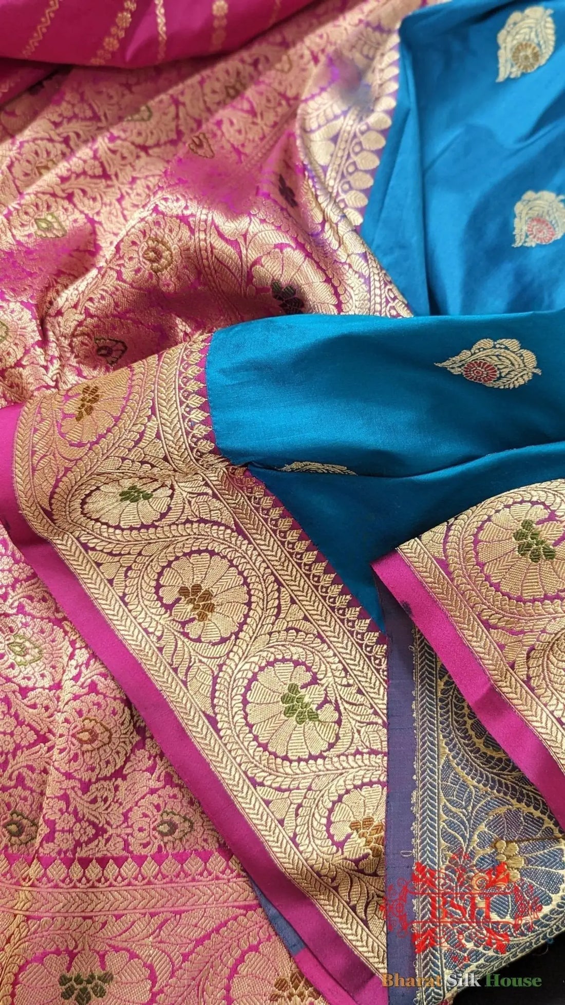 Pure Banarasi Handloom Katan Silk Meenakari Antique Zari Saree In Shades Of Blue - Bharat Silk House Pure Kataan Silk