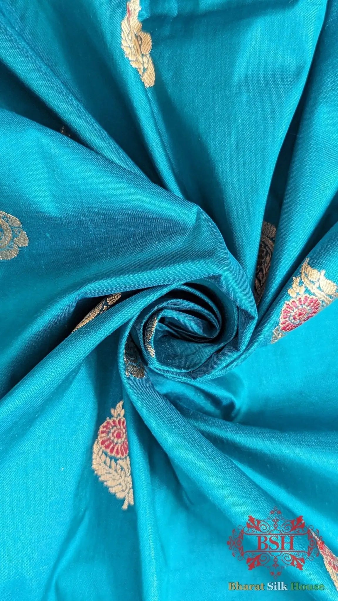 Pure Banarasi Handloom Katan Silk Meenakari Antique Zari Saree In Shades Of Blue - Bharat Silk House Pure Kataan Silk
