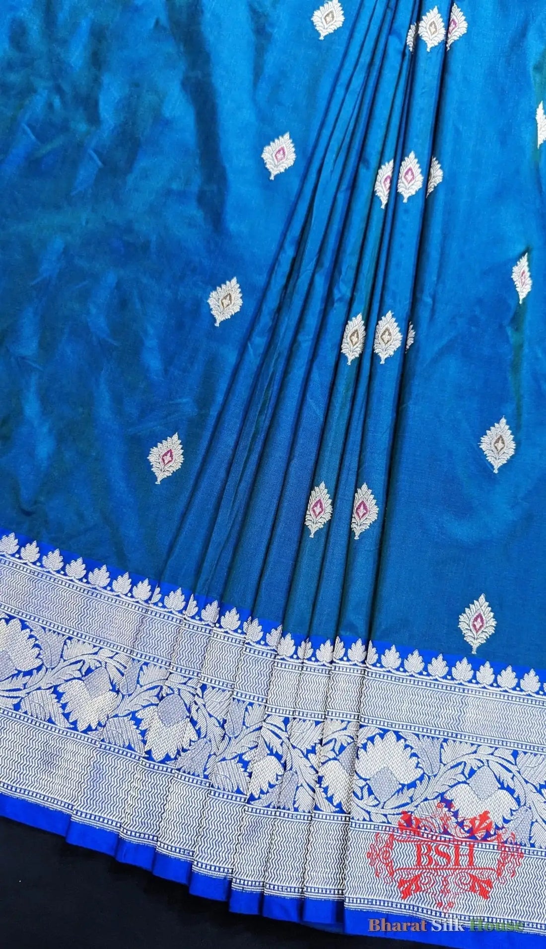 Pure Banarasi Handloom Katan Silk Meenakari Antique Zari Saree In Shades Of Blue - Bharat Silk House Pure Kataan Silk
