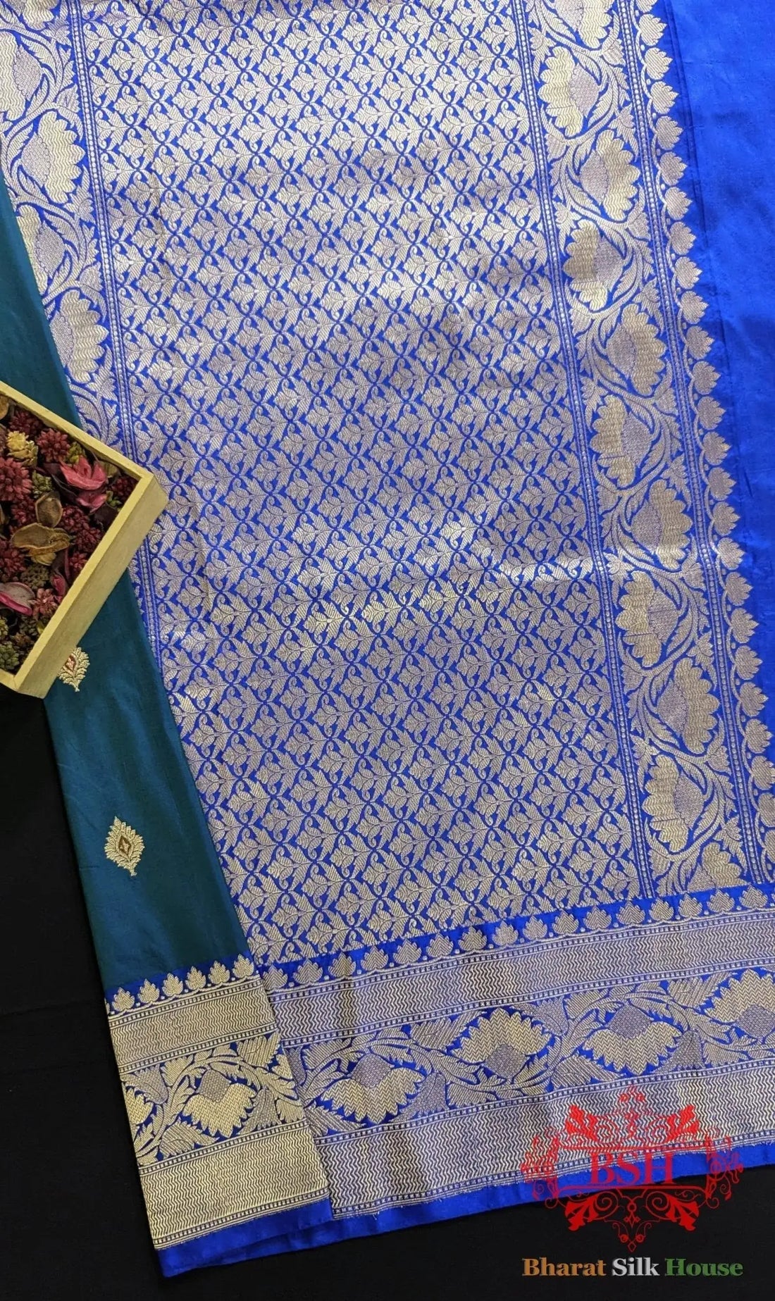 Pure Banarasi Handloom Katan Silk Meenakari Antique Zari Saree In Shades Of Blue - Bharat Silk House Pure Kataan Silk