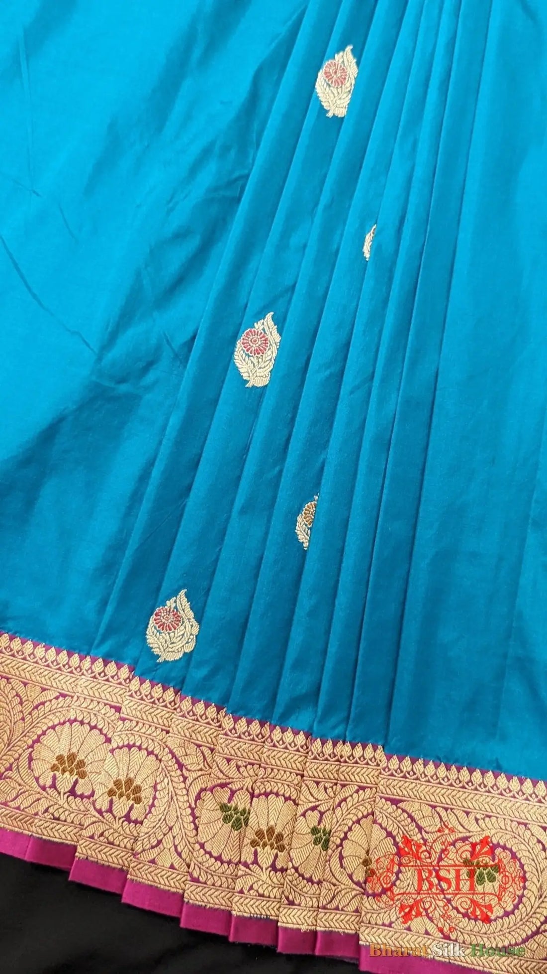 Pure Banarasi Handloom Katan Silk Meenakari Antique Zari Saree In Shades Of Blue - Bharat Silk House Pure Kataan Silk