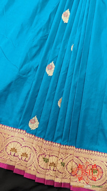 Pure Banarasi Handloom Katan Silk Meenakari Antique Zari Saree In Shades Of Blue - Bharat Silk House Pure Kataan Silk