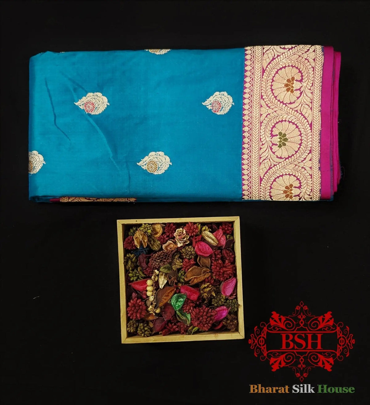 Pure Banarasi Handloom Katan Silk Meenakari Antique Zari Saree In Shades Of Blue - Bharat Silk House Pure Kataan Silk
