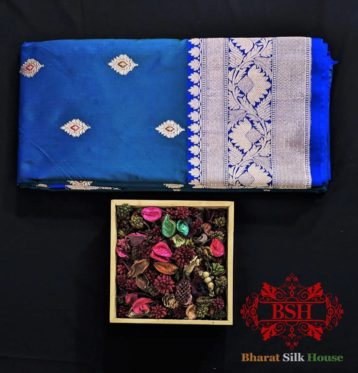 Pure Banarasi Handloom Katan Silk Meenakari Antique Zari Saree In Shades Of Blue - Bharat Silk House Pure Kataan Silk