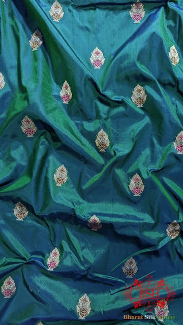 Pure Banarasi Handloom Katan Silk Meenakari Antique Zari Saree In Shades Of Blue - Bharat Silk House Pure Kataan Silk