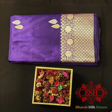 Pure Banarasi Handloom Katan Silk Meenakari Antique Zari Saree In Shades Of Blue - Bharat Silk House Pure Kataan Silk