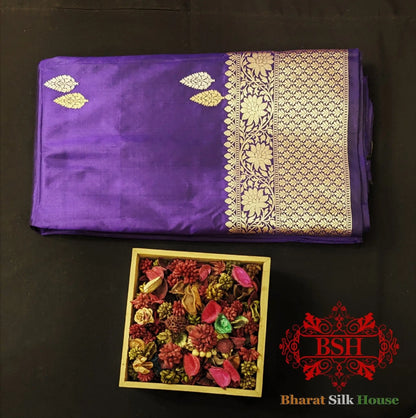 Pure Banarasi Handloom Katan Silk Meenakari Antique Zari Saree In Shades Of Blue - Bharat Silk House Pure Kataan Silk