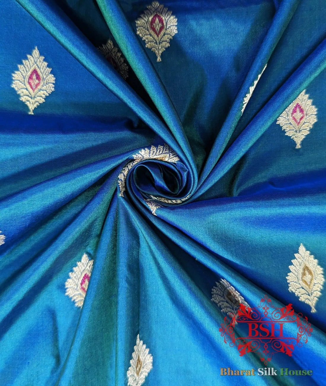 Pure Banarasi Handloom Katan Silk Meenakari Antique Zari Saree In Shades Of Blue - Bharat Silk House Pure Kataan Silk