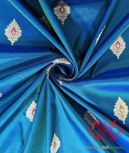 Pure Banarasi Handloom Katan Silk Meenakari Antique Zari Saree In Shades Of Blue - Bharat Silk House Pure Kataan Silk
