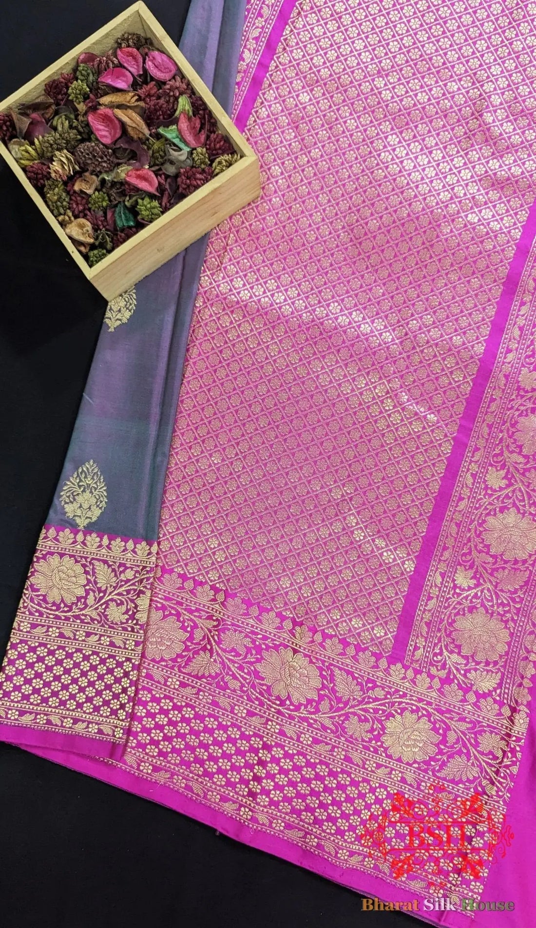 Pure Banarasi Handloom Katan Silk Meenakari Antique Zari Saree In Shades Of Cross Color - Bharat Silk House Pure Kataan Silk