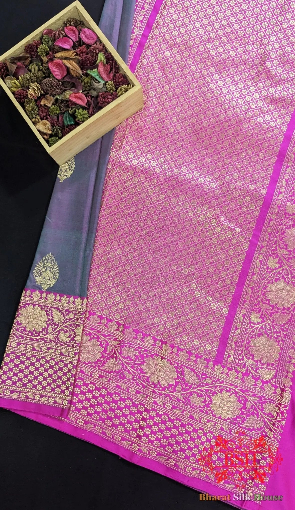 Pure Banarasi Handloom Katan Silk Meenakari Antique Zari Saree In Shades Of Cross Color - Bharat Silk House Pure Kataan Silk