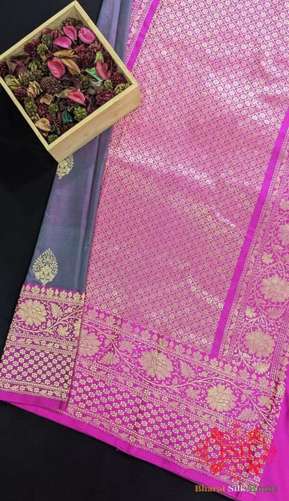 Pure Banarasi Handloom Katan Silk Meenakari Antique Zari Saree In Shades Of Cross Color - Bharat Silk House Pure Kataan Silk