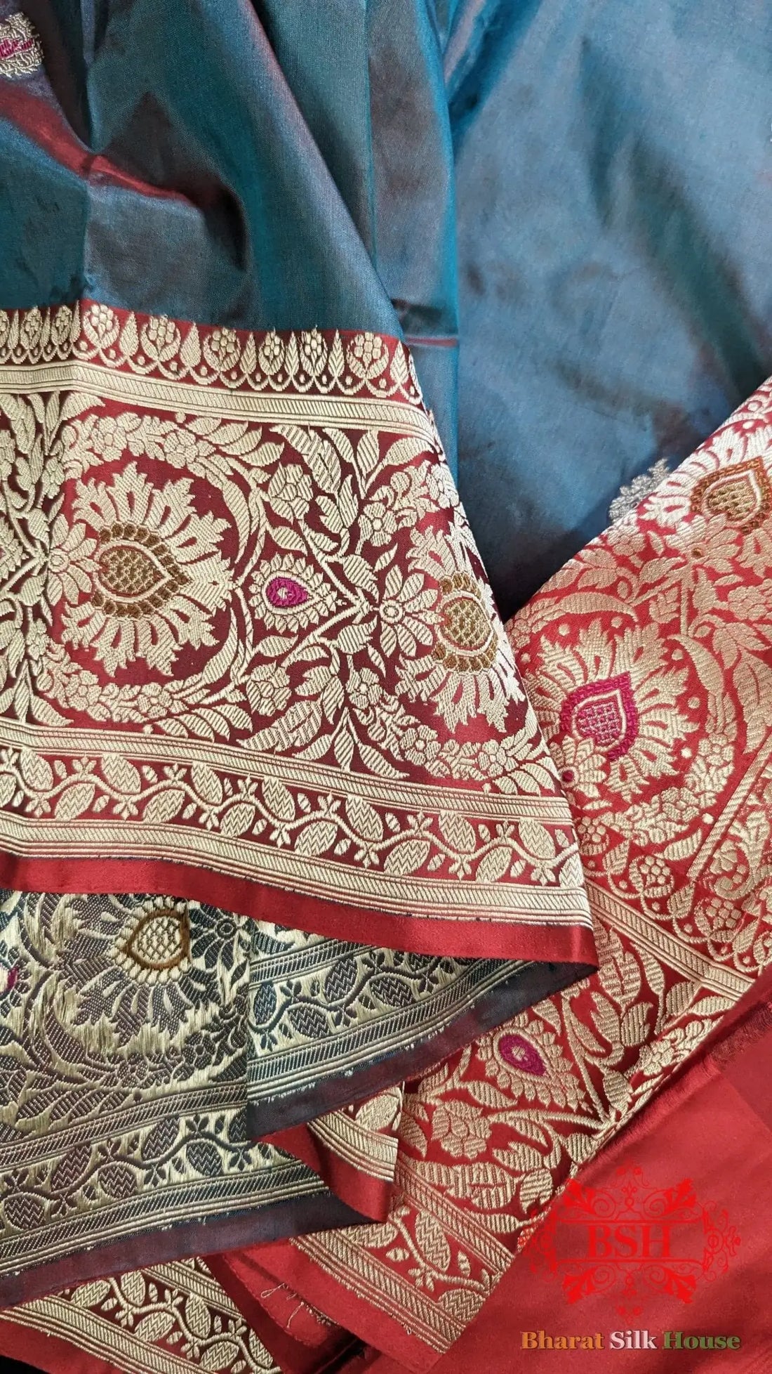 Pure Banarasi Handloom Katan Silk Meenakari Antique Zari Saree In Shades Of Cross Color - Bharat Silk House Pure Kataan Silk